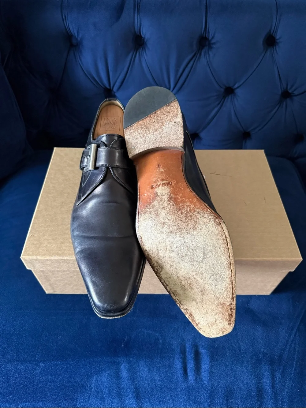 Magnanni Navy Leather Single Monk Strap Shoes